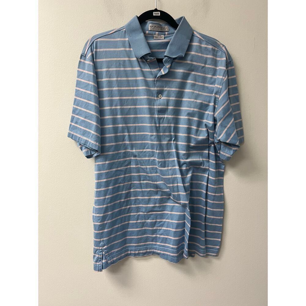 Martin Mens Polo Blue Pink White Stripe Size Large